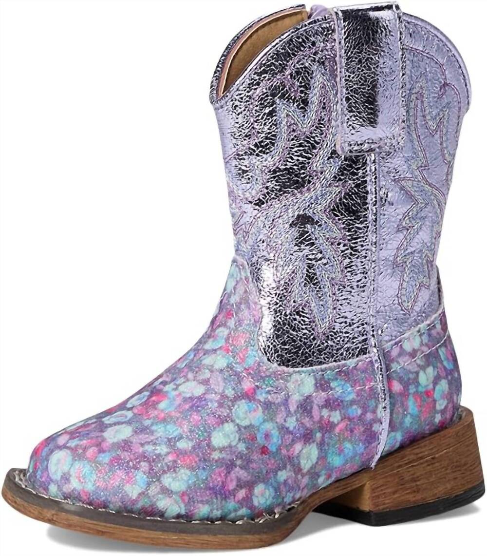 NEW ROPER girls bloom boot in glitter floral/purple